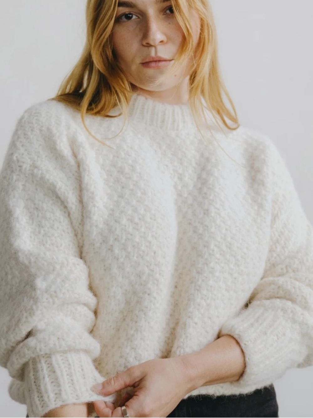 New Ozma Gia Hand Knit Sweater Alpaca Blend in Cream